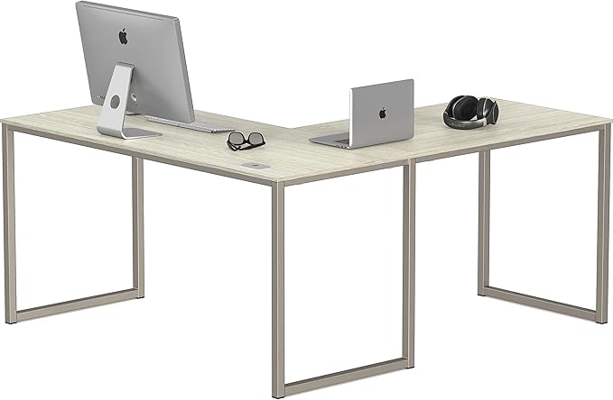SHW Mission 55 x 60 Inches L-Shape Home Office Computer Desk, Maple