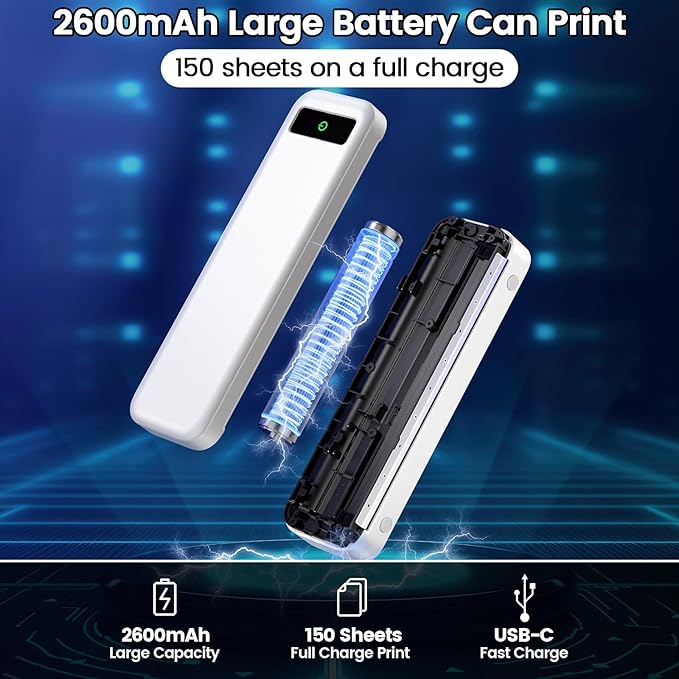 ASprink Portable Printers Wireless for Travel,M835 Inkless Thermal Printer Support 8.5" X 11" US Letter, Compatible with iOS/Android/PC/Phomemo APP, Mobile Travel Printer for Home,Car,Office,300DPI