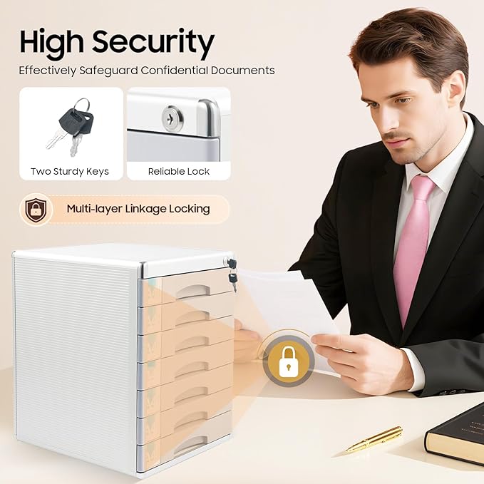 4 Drawer Desktop Organizer Locking Filing Cabinet Multi-Functional Office Storage (7 Drawer File Cabinet)