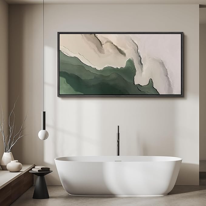 SIGNFORD Extra Large Framed Canvas Green and Neutral Landscape Illustrations Modern Art Calm Warm for Living Room, Bedroom, Office - 60"x30"