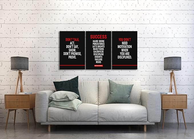 Inspirational Poster Office Decor Motivational Wall Art 3 Pieces Canvas Prints Artwork for Living Room Gym Modern Home Decor Painting Pictures Stretched and Framed Ready to Hang[48''Wx 24''H]