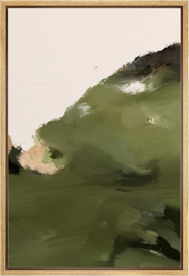 IDEA4WALL Framed Canvas Print Wall Art Pastel Watercolor Green Mountain Range Abstract Nature Illustrations Modern Art Bohemian Decorative Colorful for Living Room, Bedroom, Office - 24"x36" Natural