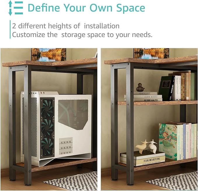 Lufeiya L Shaped Desk with Drawers & Storage Shelves, 47 Inch Small Reversible Corner Desk with Power Outlet for Home Office Bedroom, L-Shaped Gaming PC Computer Desks with Fabric Drawer, Rustic Brown