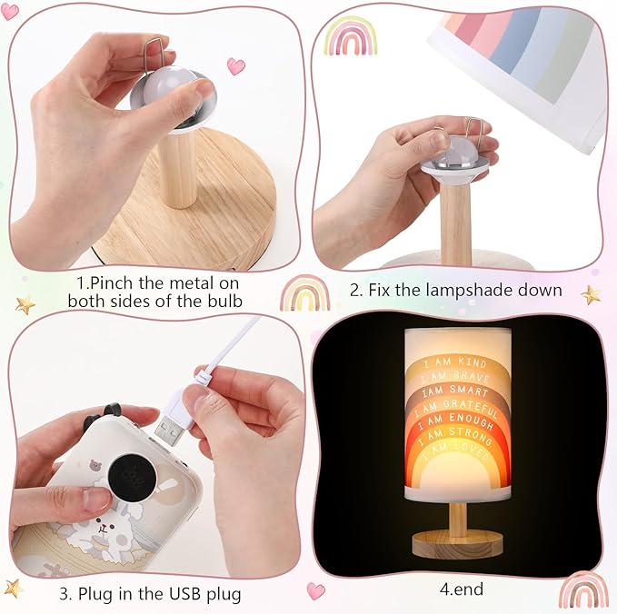 Classroom Lamp Calming Corner Decor Cozy Center 11. 61 Inches Small Bedside Desk Lamp USB Rainbow Reading Book Center Supplies for Home Bedroom Playroom Nursery