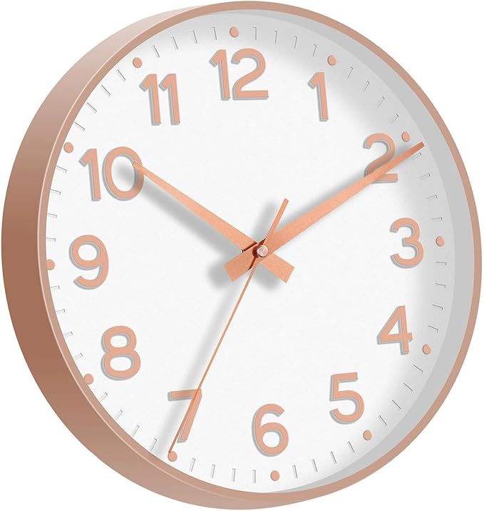 Wall Clock 12 Inch Silent Wall Clocks Battery Operated- Modern Non Ticking Analog Clock Decorative for Living Room Bedroom Office Kitchen(White Rose Gold)