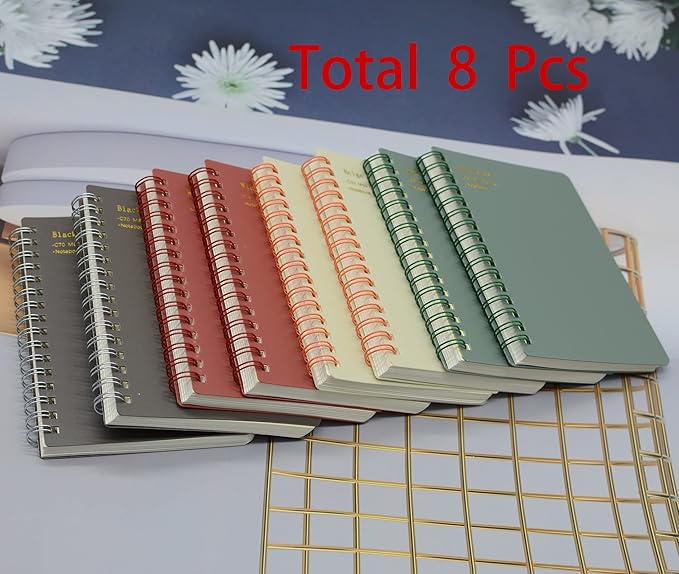 Yansanido Spiral Notebook, 8 Pcs 4 Color A6 Size Thick Plastic Hardcover 7mm College Ruled Paper 80 Sheets (160 Pages) Journal for School and Office Supplies (8 Pcs A6)
