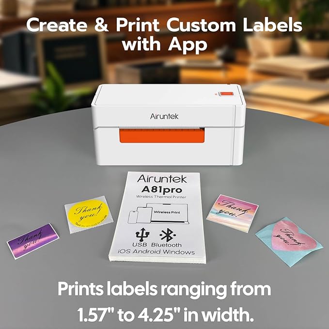 Wireless Bluetooth Thermal Label Printer A81pro, 4x6 Shipping Label Maker, 203dpi, Highspeed 150mm/s, Works with Phone App, Windows & Mac, Ink-Free Printing for Home Office & Small Business
