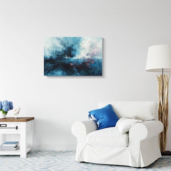 gaosoul Modern Abstract Canvas Wall Art Blue Graffiti Painting on White Background Stylish Framed Minimalism Artwork Prints for Living Room Bedroom Office Decor 30x20in
