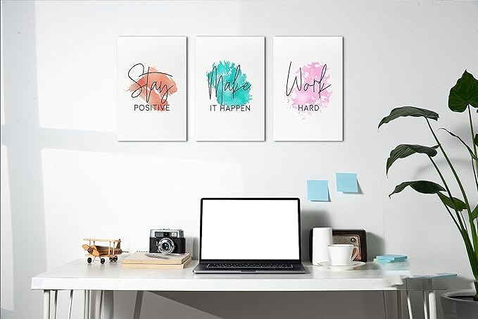 SHMAO Office Canvas Wall Art Motivational Wall Decor, 3 Piece Stay Work Make Print Pictures for Office Wall Decor Women Inspirational Framed Artwork Home Office Decor 12”x18”x3 Panels