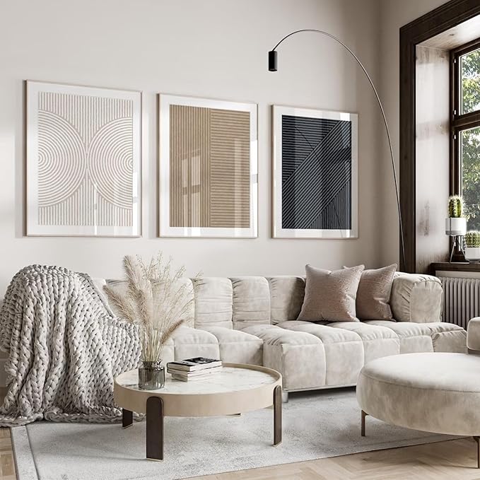Modern Abstract Pictures Wall Art Boho Neutral Canvas Wall Art Minimalist Wall Decor Black Brown Artwork Abstract Modern Painting Prints for Living Room Bedroom 12x16 Inch Unframed Set of 3 (NO FRAME)