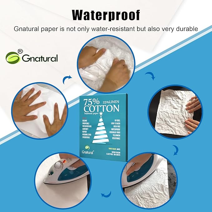 75% Cotton 25% Linen Business Paper, 85gsm 8.5”×11” Inkjet Printer Paper, Waterproof White Copy Paper -100 Sheets Printing Paper（Low Starch）