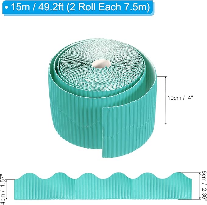 PATIKIL 3.9inch x 49.2ft Bulletin Board Border, Scalloped Trim Paper Corrugated Paper for Locker Classroom Decor Black White Cork Poster Boards, Sky Blue