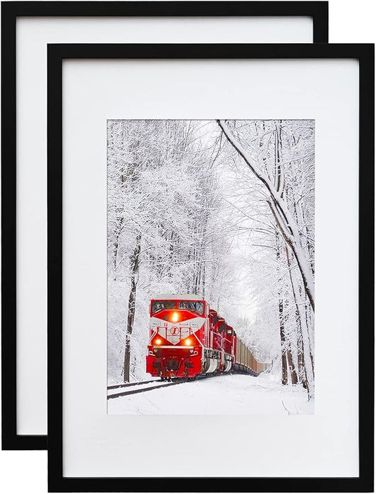 Egofine A2 Picture Frames Set of 2 Matted for A3 - Solid Wood Acrylic Plexiglass Front for Wall Mounting Hanging Vertically or Horizontally, Black - 16.5 x 23.4 in