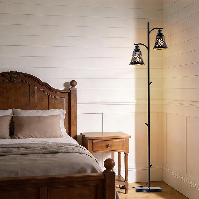 64.56" Tall Rustic Floor Lamp,2-Light Tree Gothic Black Metal Butterfly Lampshade Farmhouse Floor Lamps for Living Room,Western Standing Floor Light for Bedroom,Home,Office,Corner,Bar