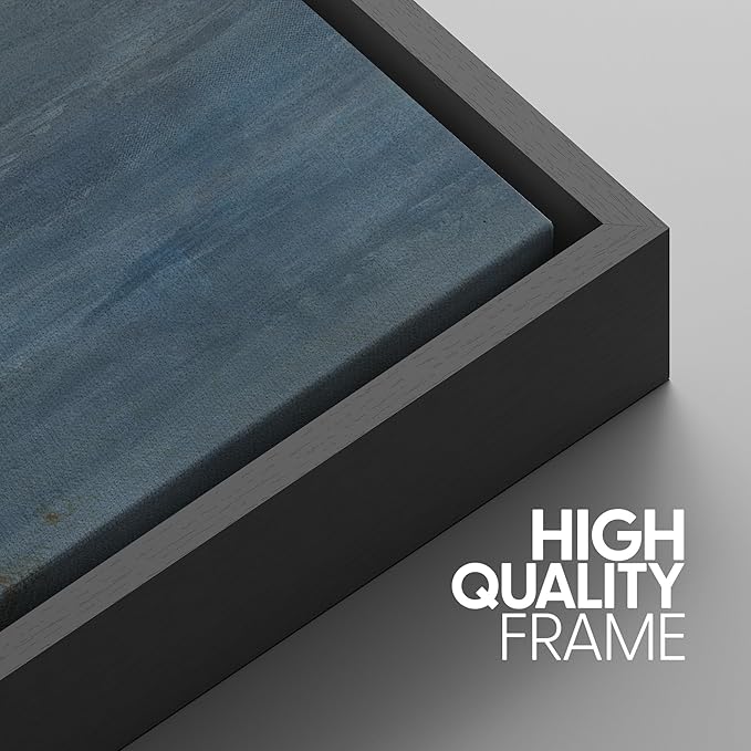 SIGNWIN Framed Canvas Print Wall Art Abstract Blue Landscape Modern Minimalist Navy Blue and Gray Nature Wilderness Modern Art Cool for Living Room, Bedroom, Office - 16"x24"x3 Black