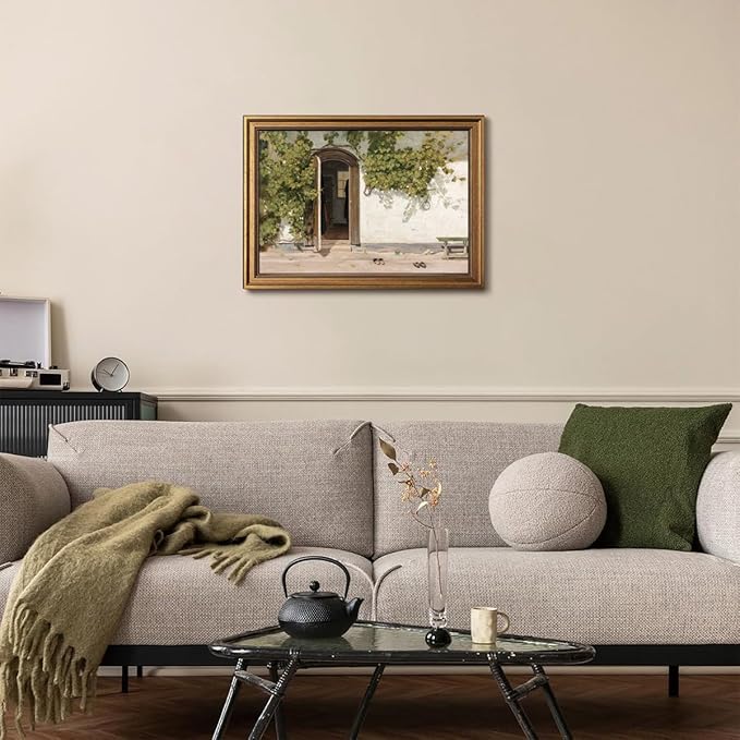 Gold Framed Wall Art Vintage Canvas Wall Art Lvy Climbing The Walls Opening Door Artwork Prints Picture for Living Room Bedroom Farmhouse Bathroom Office Decor, 16x24