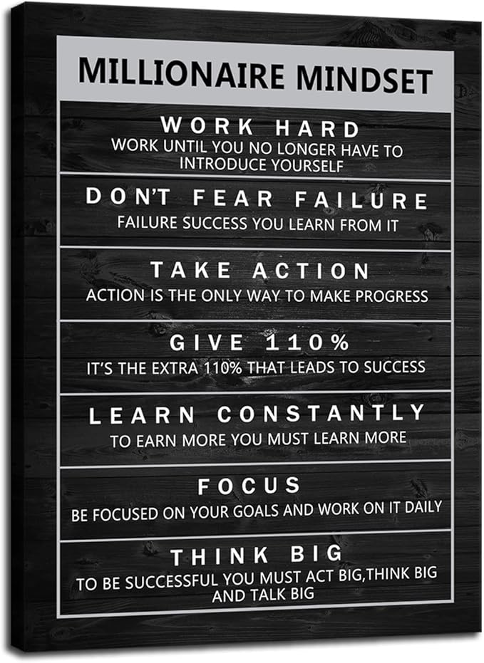Inspirational Canvas Wall Art Motivational Painting Positive Entrepreneur Quotes Poster Millionaire Mindset Pictures Print Wall Decor Artwork for Office Bedroom Framed[30" W X 40" H]