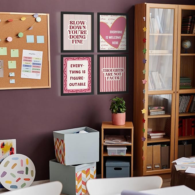 DSHFG Pink Motivational Mental Health Office Wall Art Posters, Inspirational Affirmation Therapy Office Decor, Set of 4, 8x10 Unframed