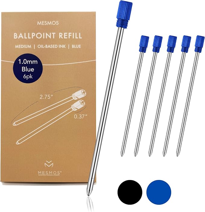 MESMOS Ballpoint Pen Refills 2.75inch (7cm) Pen Refills 1.0mm Medium Tip,Pen Replacement Cartridges Twist Pens and Crystal Ball Point Pens, fits The Mesmos Glorious Pen Set. (Blue Ink)