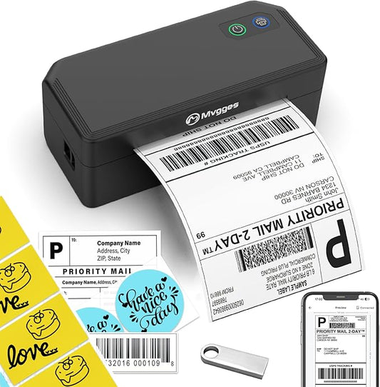 Mvgges Shipping Label Printer,Bluetooth 4x6 Thermal Label Printer for Small Business Office or Home, Compatible with Android, iOS, Windows and Mac, Widely Used for Amazon,USPS,Etsy