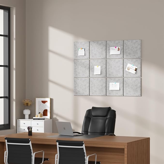 Large Cork Boards for Walls – 48" x 36" Self Adhesive Felt Wall Tiles, Ideal for Office Wall Organizing Bulletin Board, Easy to Install Cork Boards Felt Board