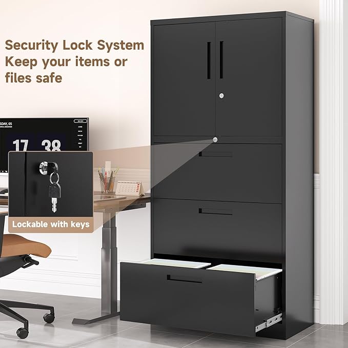 Metal File Cabinets, Lateral Filing Cabinet with 3 Drawers, 65" H File Caninet for Home Office, Office Storage Caninets with Adjustable Shelves for Letter/Legal / A4 - Assembly Required