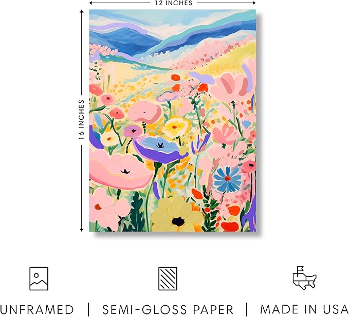 HAUS AND HUES Floral Art Wall Decor - Wildflowers Wall Art for Living Room, Floral Artwork for Bedroom Walls, Flower Painting for College Girls Dorm Room (Valley, Unframed, 12x16)