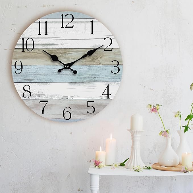 HYLANDA Wall Clock, Silent Non Ticking Wall Clocks Battery Operated, Rustic Wooden Clocks Decorative for Kitchen, Bathroom, Bedroom, Living Room, (8 Inch)