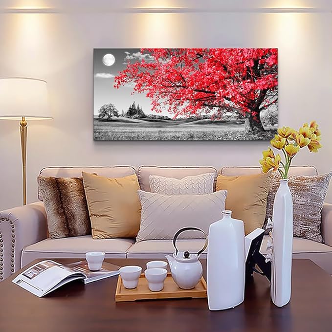 Canvas Wall Art For Living Room Office Wall Decor Bedroom Decor Black And White Landscape Wall Painting Red Tree Scenery Pictures Canvas Prints Ready To Hang For Room Home Decoration 40 X 20