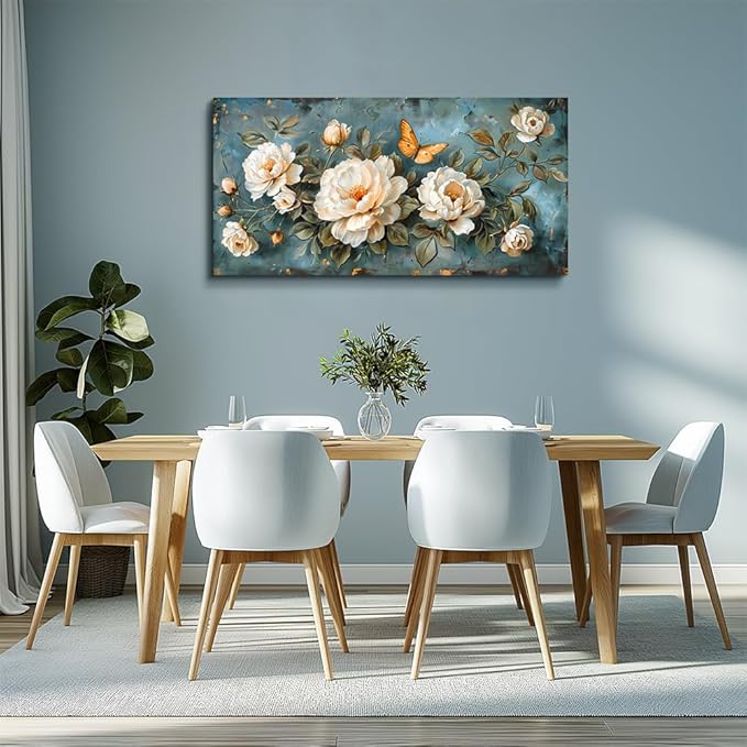 hyidecorart Wall Decor For Living Room Canvas Wall Art Bedroom Office Decorations Modern Family Wall Paintings White Flowers Pictures Artwork Posters Ready To Hang Large Framed Aesthetic Home Decor