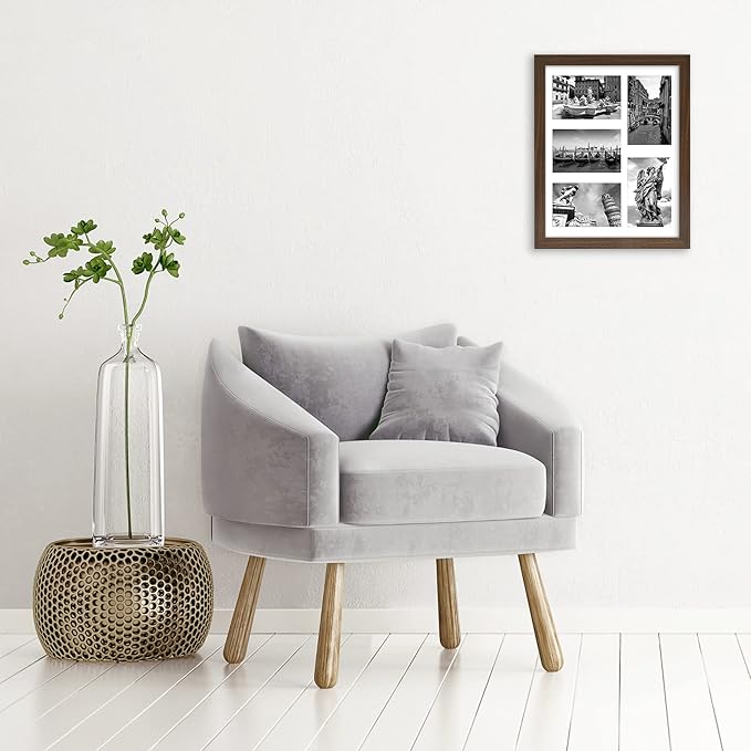 Americanflat 4x6 Collage Picture Frame with Shatter-Resistant Glass - Fits Five 4x6 Photos or Use as One 11x14 Picture Frame - Signature Collection - Collage Frames for Wall Display - Walnut