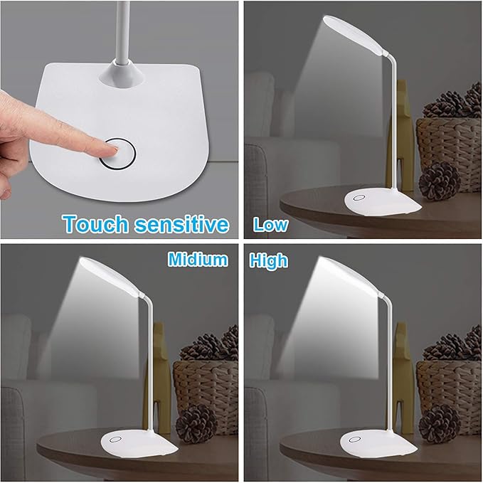 DEEPLITE LED Desk Lamp Battery Operated Lights Cordless Rechargeable Lamp, Flexible Portable Light for Bed Craft Nail Home Office, Eye-Caring Dimmable Small Desk Lamp Wireless Reading Lamp - 2 Pack