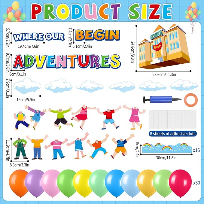 3D Colorful Balloon Bulletin Board Set Adventure Balloon Cloud Classroom Decoration DIY Photo Cutouts Borders Motivational Where Our Adventure Begins Bulletin Board Classroom Wall Party Supplies Decor