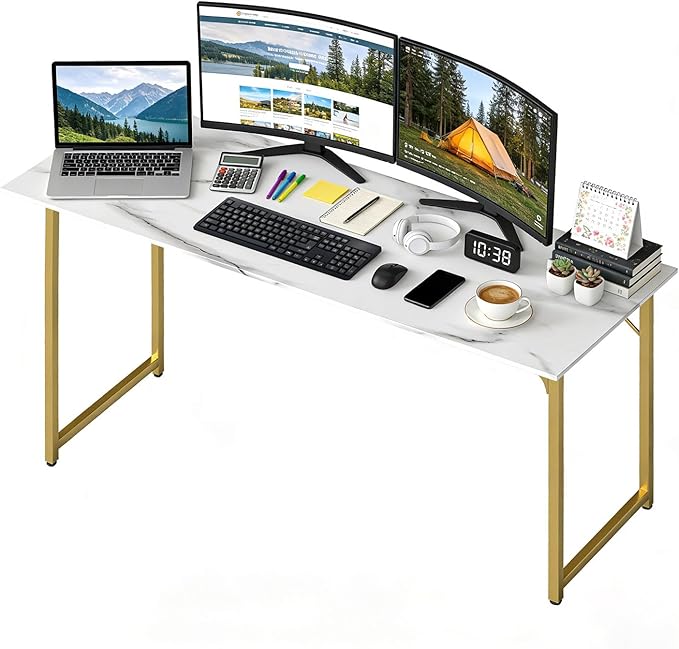 BestOffice Computer Desk,Home Office Desk, Modern Simple Style for Home Office Study Writing (Gold, 63 Inch)