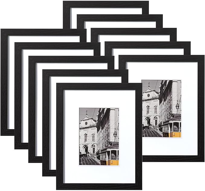eletecpro 8.5x11 Picture Frames Set of 10, Picture Frame Collage Wall Decor Display 5x7 Photo with Mat or 8.5x11 without Mat, Home Decor Gallery Frame for Table Top or Wall Mounting, Black