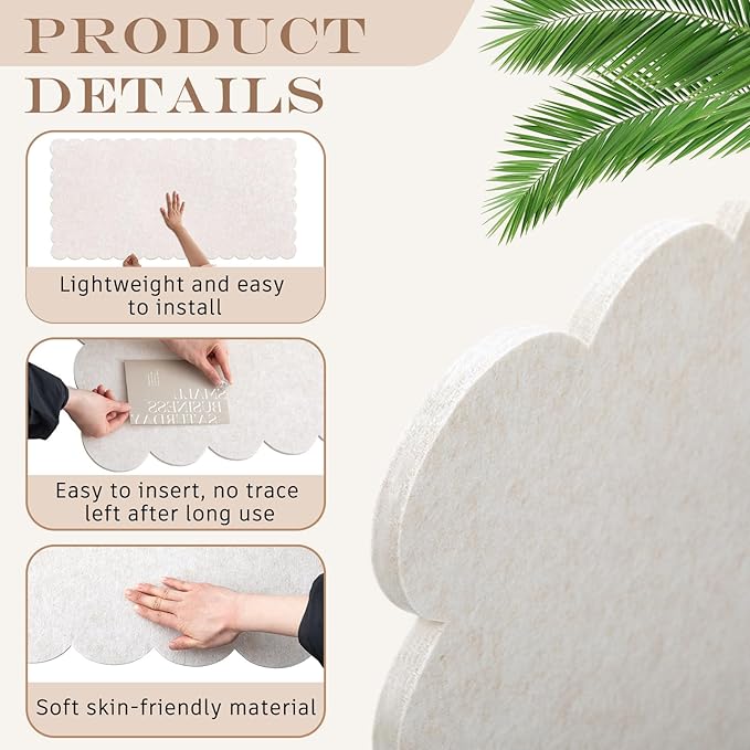 Scalloped Felt Bulletin Board 96 x 48 Inches Foldable Beige Pin Cork Board Alternative for Wall, 8' x 4' Trifold Picture Vision Self Adhesive Bulletin Decorative