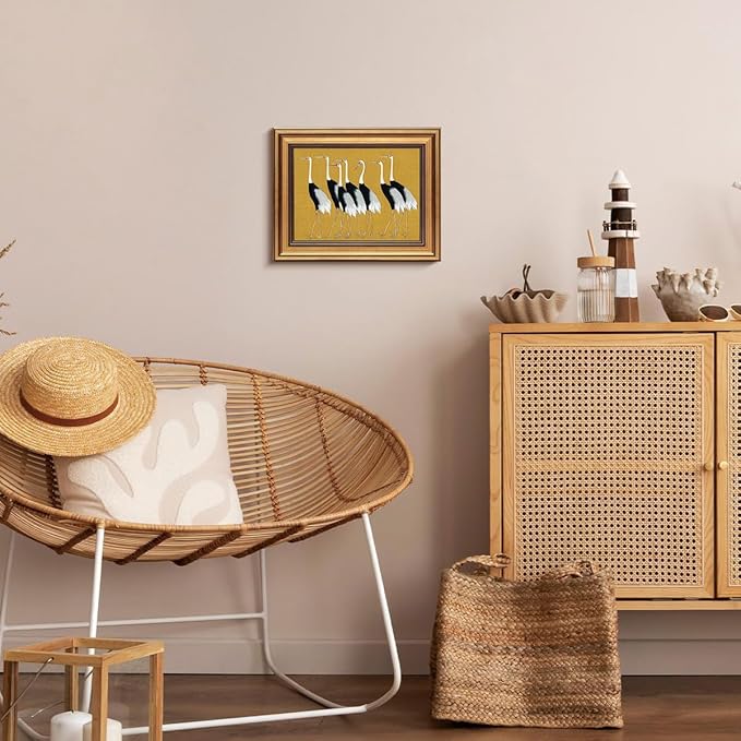 Gold Framed Wall Art Vintage Canvas Wall Art Seven Cranes Animals Artwork Artwork Prints Picture for Living Room Bedroom Farmhouse Bathroom Office Decor, 8x10