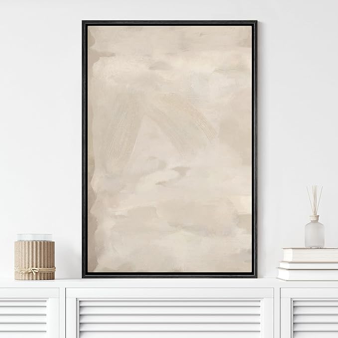 SIGNFORD Framed Canvas Print Wall Art Rustic Tan Paint Stroke Landscape Abstract Shapes Illustrations Modern Art Decorative Boho Relax/Zen Nordic for Living Room, Bedroom, Office - 16"x24" Black