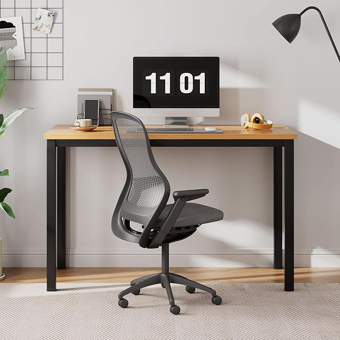 sogesfurniture 39.3 inches Sturdy Writing Desk for Small Spaces,Home Office Desk Computer Desk Gaming Desk Computer Table Sturdy Writing Workstation for Home Office, Teak+Black