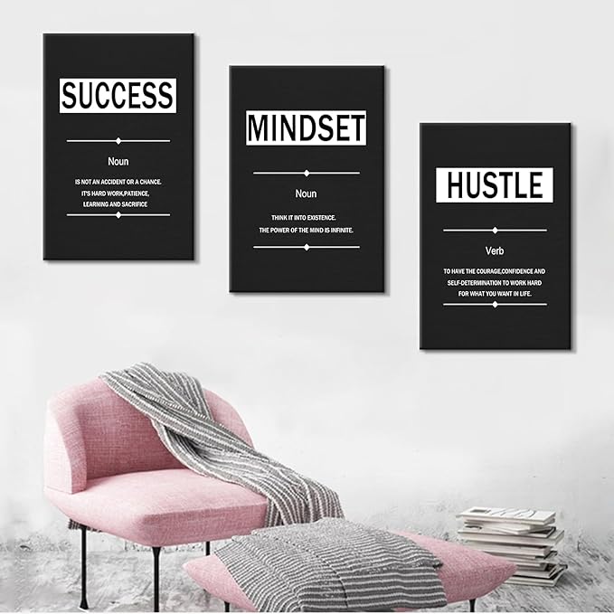 Motivational Canvas Posters Print Wall Art Home Decor 3 Pieces Success Inspirational Signs Picture Painting Positive Artwork for Teens Room Office Classroom Gym Stretched and Framed [48''Wx24''H]