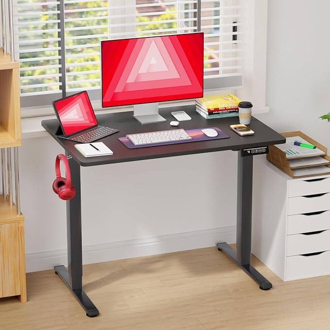 PayLessHere Electric Standing Desk 40x24 Inch Height Adjustable Desk Large Space Office Computer Desk with Headphone Holder 2 Memory Function for Home Office,Black