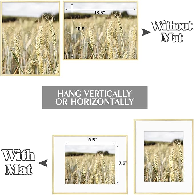 Golden State Art, Gallery Wall Frame Set of 6 - Gold 11x14 Aluminum Photo Frames with Mat for 8x10 Pictures - 11 x 14 inch Metal Frame with Real Glass Cover - Elegant Home or Office Decor