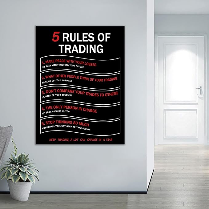 5 Rules Of Trading Quotes for Office Motivational Canvas Wall Art Poster Print Inspirational Theme Picture Painting Artwork for Modern Home Living Room Workplace Gym Ready to Hang [30''Wx 40''H]