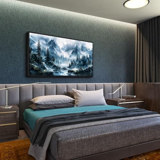 ERQINHUA Large Wall Decor For Bedroom Black Framed Canvas Wall Art For Living Room Office Decorations Misty Forest Wall Paintings Tree Landscape Pictures Artwork Modern Home Decor 30x60 Inches