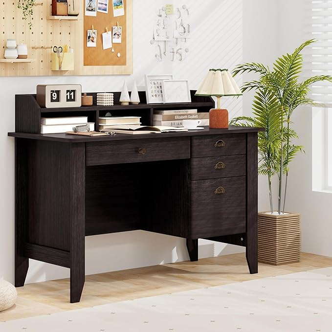 Safeplus 48" Computer Desk with 4 Storage Drawers and Hutch Wood Executive Table for PC Laptop