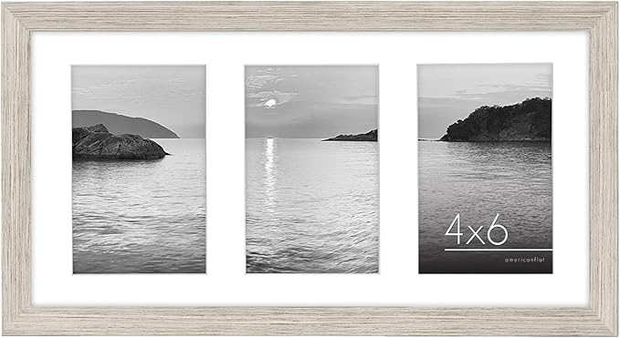 Americanflat 4x6 Collage Picture Frame with Shatter-Resistant Glass - Fits Three 4x6 Photos or Use as One 8x16 Picture Frame - Signature Collection - Collage Frames for Tabletop and Wall - Driftwood