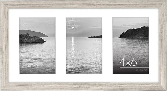 Americanflat 4x6 Collage Picture Frame with Shatter-Resistant Glass - Fits Three 4x6 Photos or Use as One 8x16 Picture Frame - Signature Collection - Collage Frames for Tabletop and Wall - Driftwood