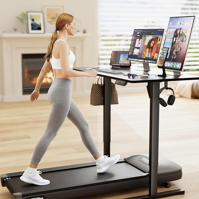 Furmax Electric Standing Desk, 45 x 24 Inches Sit Stand up Desk, Sit Stand Height Adjustable Home Office Desk with 4 Height Position Memory - with Splice Board (Black, 45)