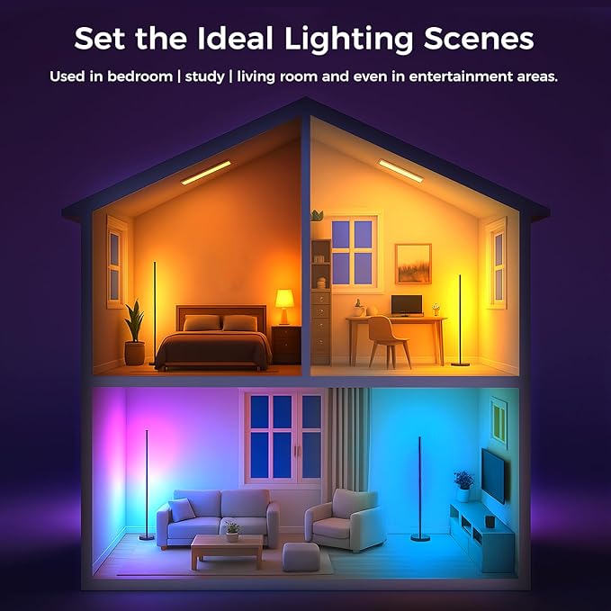 DomeStar Smart RGBIC Corner Floor Lamp, Ambient Lighting 16 Million DIY Color Changing Standing Led Lights with Music Mode and Timing for Living Rooms, Gaming Rooms, Aesthetic Home Decor, Cool Gifts