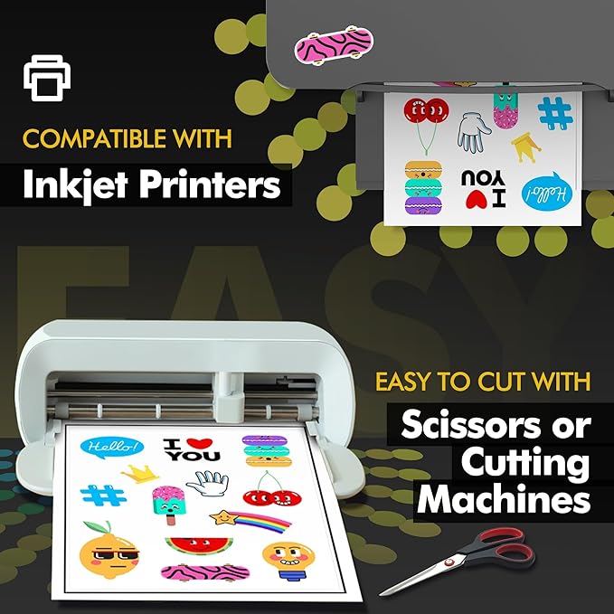 A-SUB Printable Fabric Sticker Paper for Inkjet Printers, 8.5x11 Inches Matte White Waterproof Printable Stciker Paper for Making Custom Stickers 10 Sheets, Tear-resistant